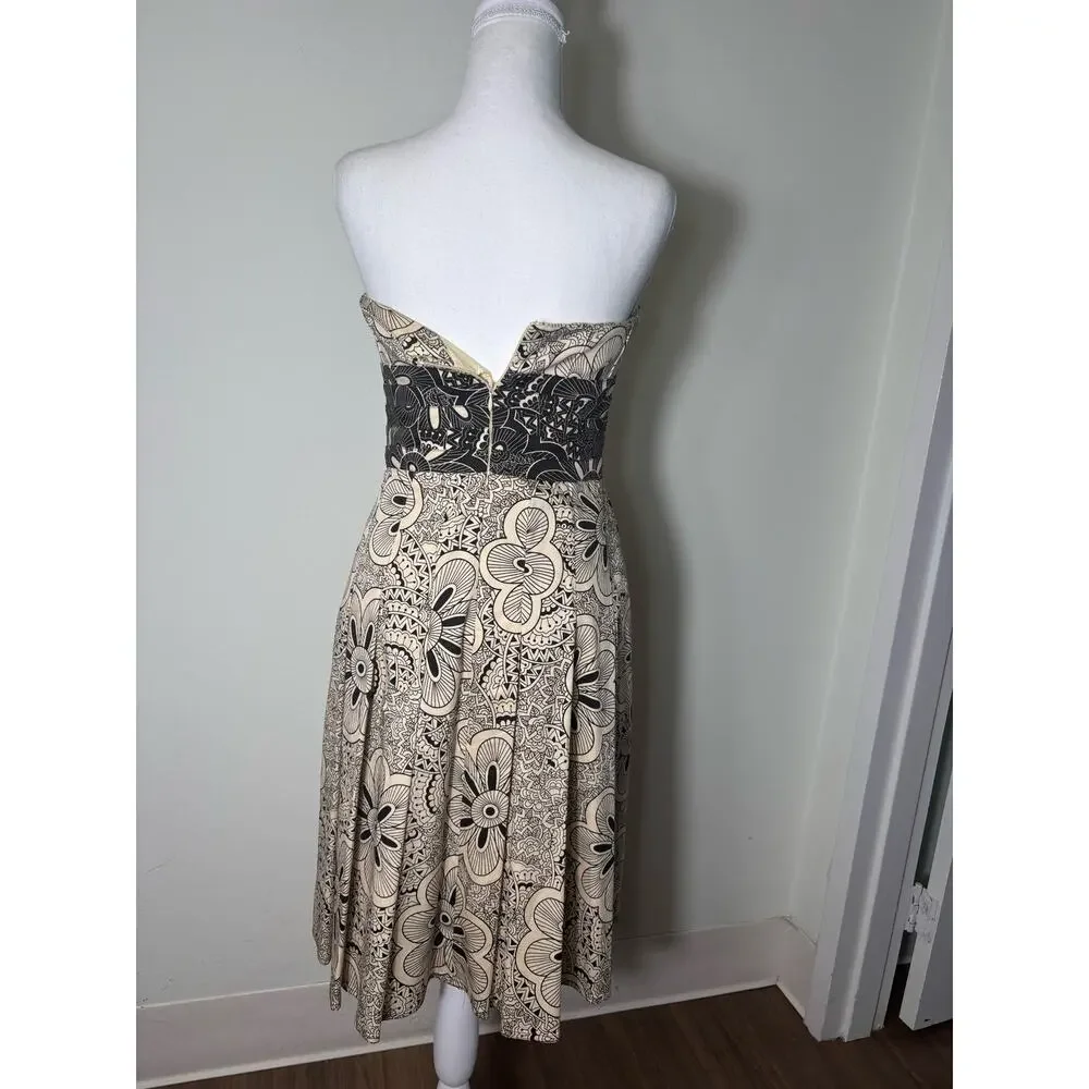 Kay Unger Off White and Black Print Strapless A Line Midi Dress Sz 4 - Picture 3 of 4